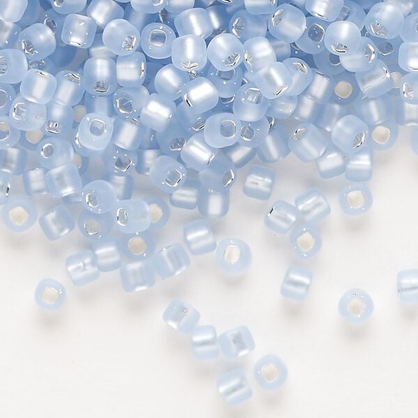 Seed bead, Dyna-Mites™, glass, silver-lined translucent matte pale blue, #6 round with square hole. Sold per 40-gram pkg. image number 0