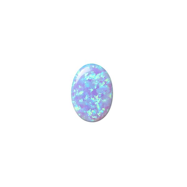 Cabochon, "opal" (silica and epoxy) (man-made), light blue, 14x10mm calibrated oval. Sold individually. image number 0