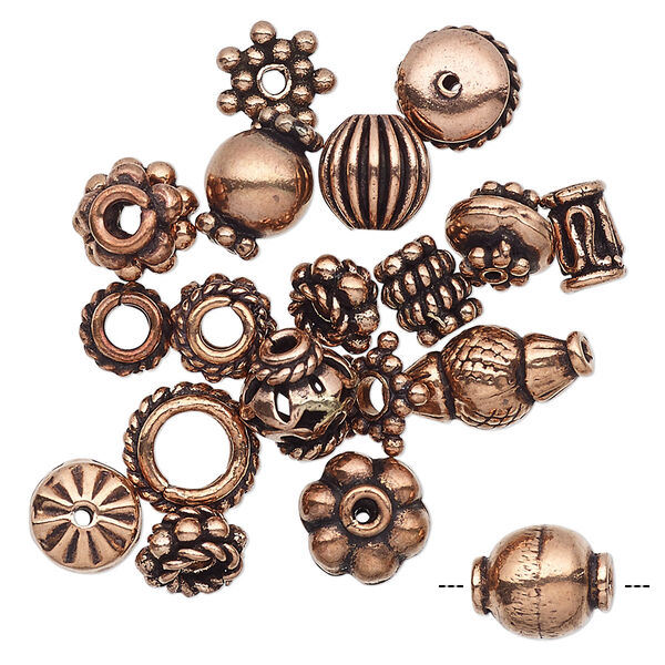 Bead, antiqued copper, 4x1mm-11x5mm assorted shape. Sold per pkg of 20. image number 0