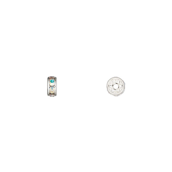 Bead 4pk silver plate crystal clear AB, Preciosa MAXIMA Czech 4.5x2mm rondelle image number 0