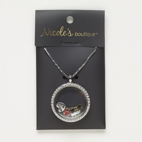 Necklace, glass / enamel / antique silver- / silver- / gold-finished "pewter" (zinc-based alloy) / steel, multicolored, 30mm round with mixed designs, 24 inches with 2-inch extender chain and lobster claw clasp. Sold individually. image number 0