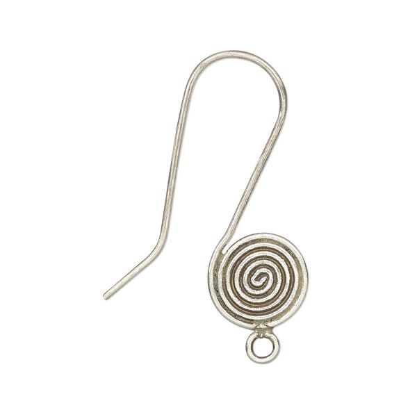 Ear wire fishhook 1pkg2 Hill Tribes fine silver, 28mm / spiral / closed loop, 19 gauge antiqued 1 pair image number 0