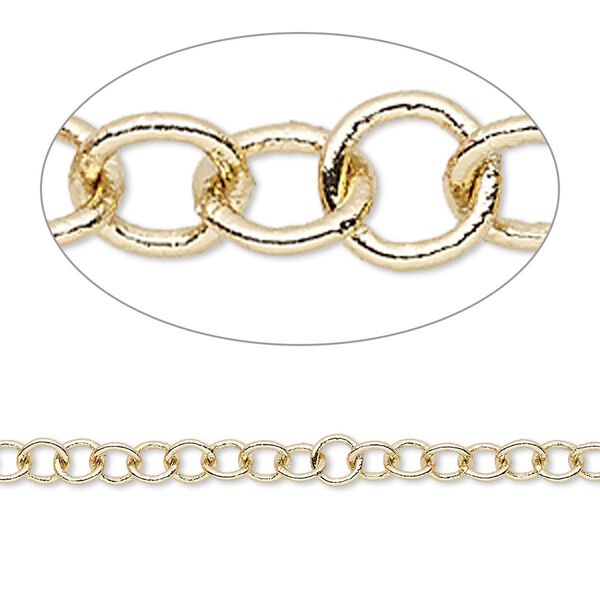Chain, gold-finished brass, 4mm round cable. Sold per 50-foot spool. image number 0
