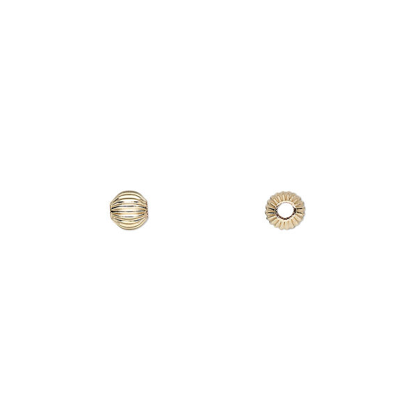 Bead, 14Kt gold-filled, 4mm corrugated round. Sold per pkg of 50. image number 0