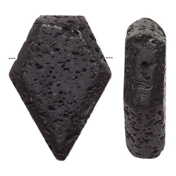 Lava rock 1pkg1, hand-cut top-drilled five point diamond focal 36x25mm image number 0