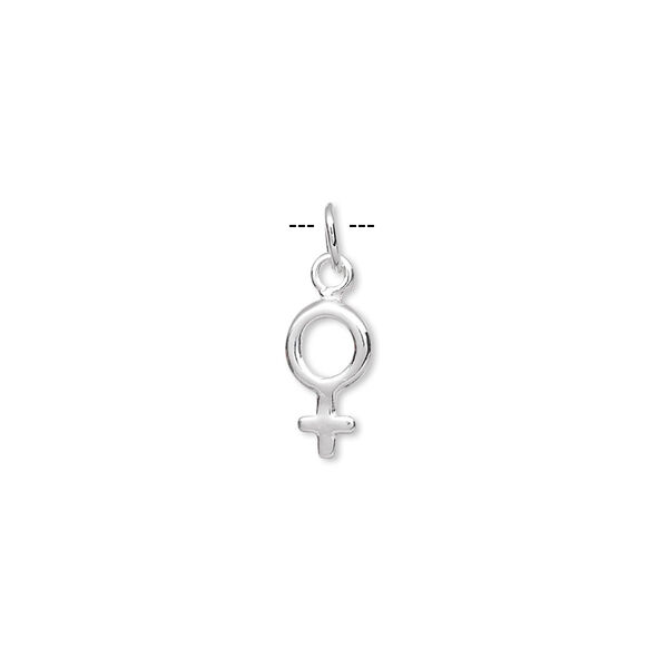 Charm, sterling silver, 10x6mm double-sided female symbol. Sold per pkg of 6. image number 0