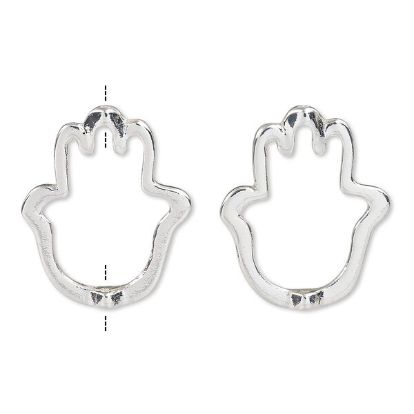Bead frame, silver-finished "pewter" (zinc-based alloy), 25x21mm open Fatima hand, fits up to 12.5mm bead. Sold per pkg of 2. image number 0