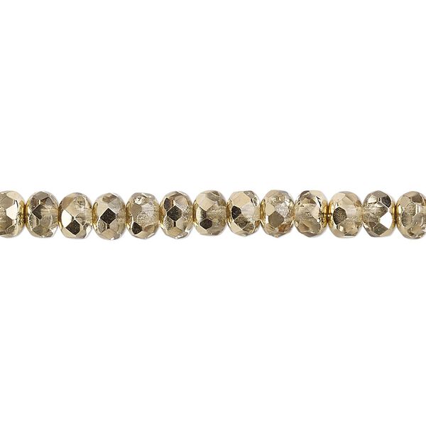 Bead, Czech fire-polished glass, metallic pale gold, 5x4mm faceted rondelle. Sold per pkg of 1,200 (1 mass). image number 0