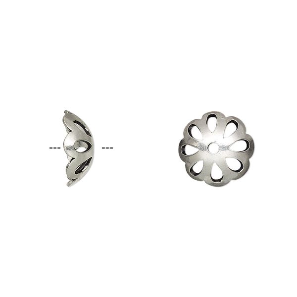 Bead cap, sterling silver, 11x4mm round with cutout design, fits 10-11mm bead. Sold per pkg of 4. image number 0