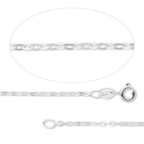 Chain, sterling silver, 1.5mm flat cable, 18 inches with springring clasp. Sold individually. image number 0