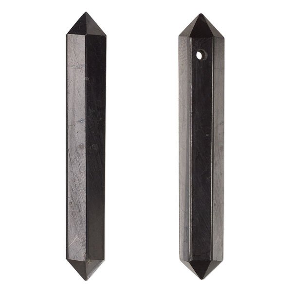 Shungite 1pkg1, hand-cut faceted double point focal natural 48x7mm-50x8mm image number 0