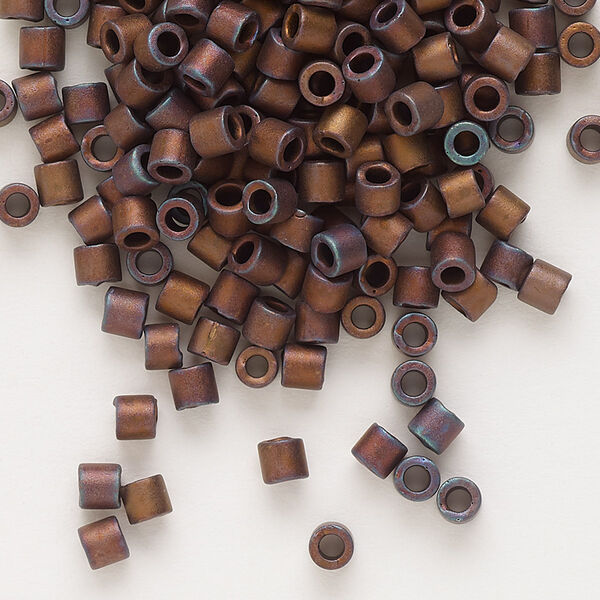 Seed bead, Delica®, glass, pkg/7.5g, #8 round, opaque matte metallic iris copper (DBL-0312). image number 0
