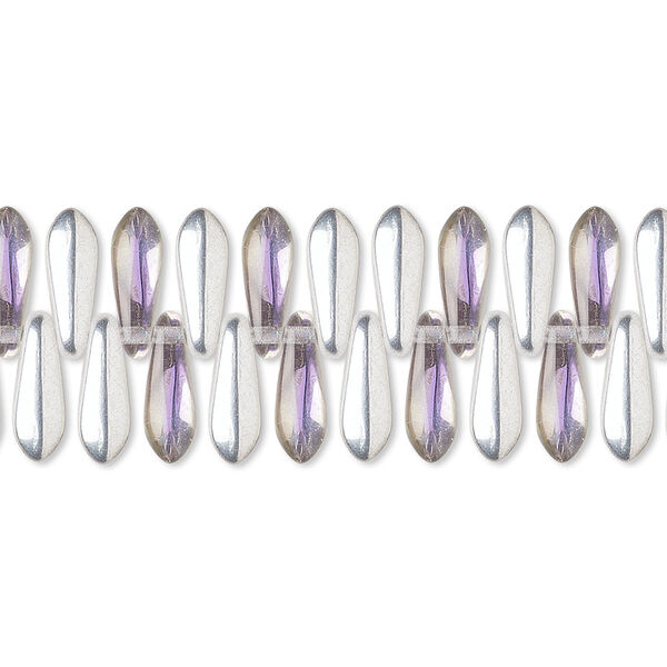Bead, Czech pressed glass, clear vitrail with half-coat silver, 10x3mm top-drilled dagger. Sold per 15-1/2" to 16" strand, approximately 190-200 beads. image number 0