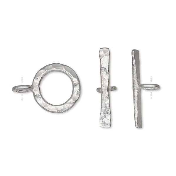 Clasp, toggle, Hill Tribes, silver-plated copper, 13mm hammered round. Sold individually. image number 0