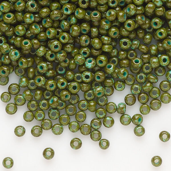 Seed bead, Preciosa Ornela, glass, opaque turquoise green travertine, #8 rocaille. Sold per 50-gram pkg. image number 0