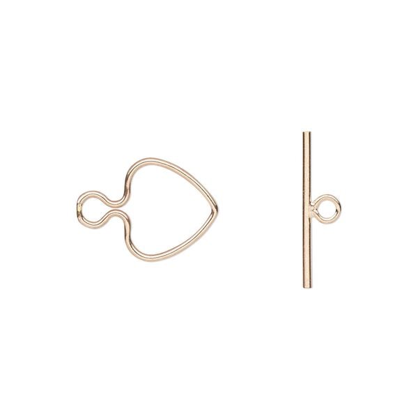 Clasp, toggle, 14Kt rose gold-filled, 11x10mm heart. Sold individually. image number 0
