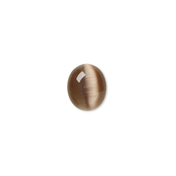 Cabochon, cat's eye glass (fiber optic glass), brown, 12x10mm calibrated oval, quality grade. Sold per pkg of 10. image number 0