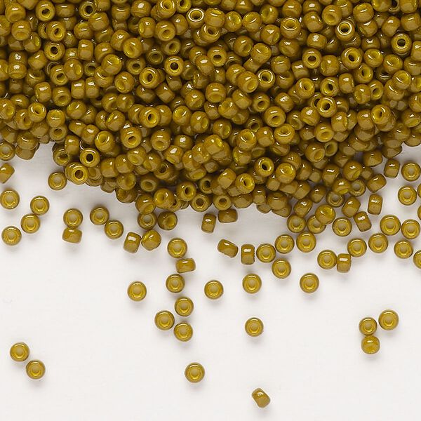 Seed bead, Miyuki, glass, pkg/250g, #11 rocaille, Duracoat® opaque outside dyed Spanish olive (RR-4491). image number 0
