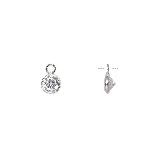 Drop, cubic zirconia and sterling silver, clear, 5.5mm faceted round. Sold per pkg of 2. image number 0