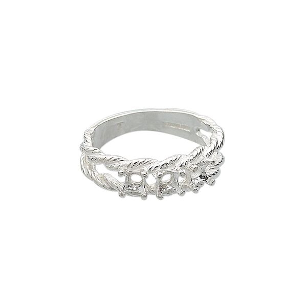 Ring, sterling silver, twisted band with (3) 3.5mm 4-prong round settings, size 7. Sold individually. image number 0