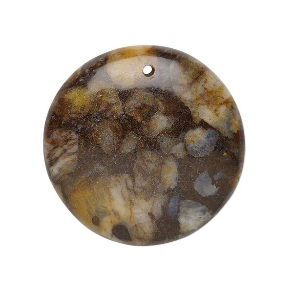 Brown opal 1pkg2, top-drilled puffed flat round focal 30mm image number 0