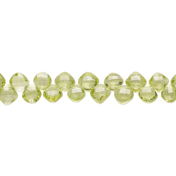 Peridot 1pkg1, hand-cut top-drilled checkerboard faceted puffed diamond bead natural 8 inch 5-6mm image number 0