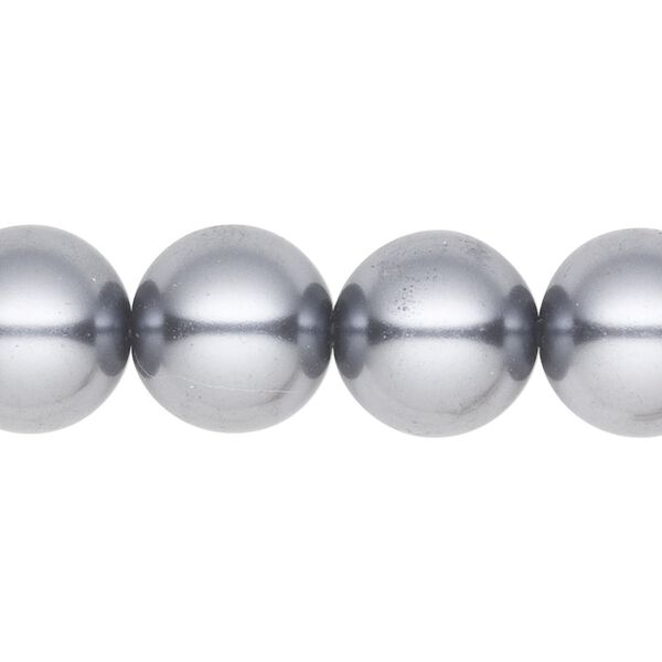 Bead, crystal pearl, pewter, 14mm round. Sold per 15-1/2" to 16" strand, approximately 25 beads. image number 0