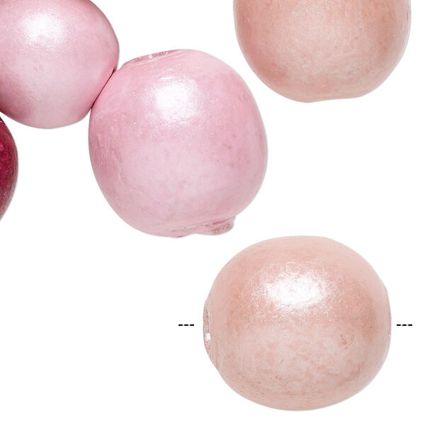 Bead mix, painted wood, pink and peach, 14-22mm round with 3.5-4mm hole. Sold per pkg of 12. image number 0