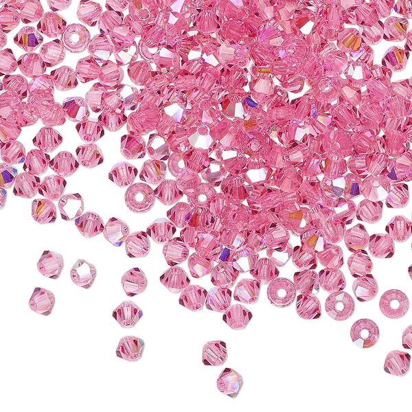 Bead 144pk rose AB, Preciosa Czech crystal 3mm bicone image number 0