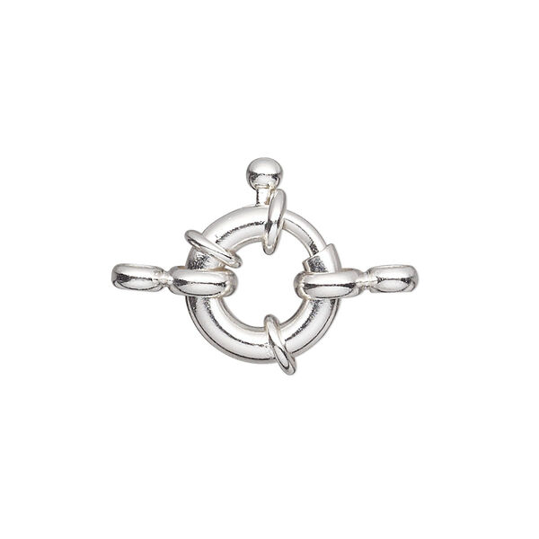 Clasp, springring, silver-finished brass, 13mm nautical design with loop. Sold per pkg of 10. image number 0