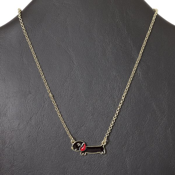 Necklace, gold-finished "pewter" (zinc-based alloy) and enamel, black and red, 29x13mm Daschund, 15" to 16" necklace with lobster claw clasp and 3-inch extender chain. Sold individually. image number 0
