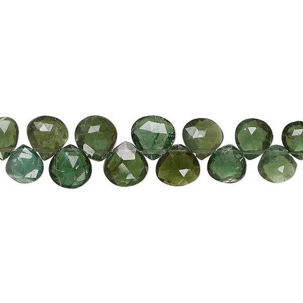 Green apatite 1pkg1, hand-cut top-drilled faceted puffed teardrop bead natural 4 inch graduated 4x4mm-6x6mm image number 0