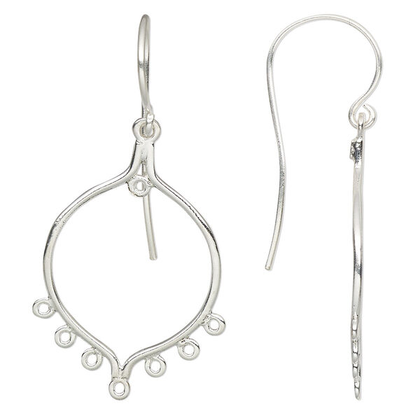 Ear wire, sterling silver, 40mm teardrop with 8 loops, 20 gauge. Sold per pair. image number 0