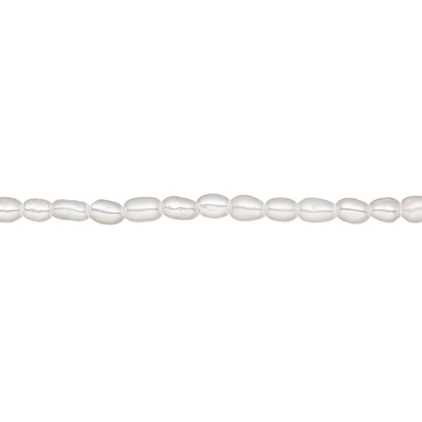Pearl, White Lotus™, cultured freshwater (bleached), white, 2.5-3mm rice, B grade, Mohs hardness 2-1/2 to 4. Sold per 15-1/2" to 16" strand. image number 0