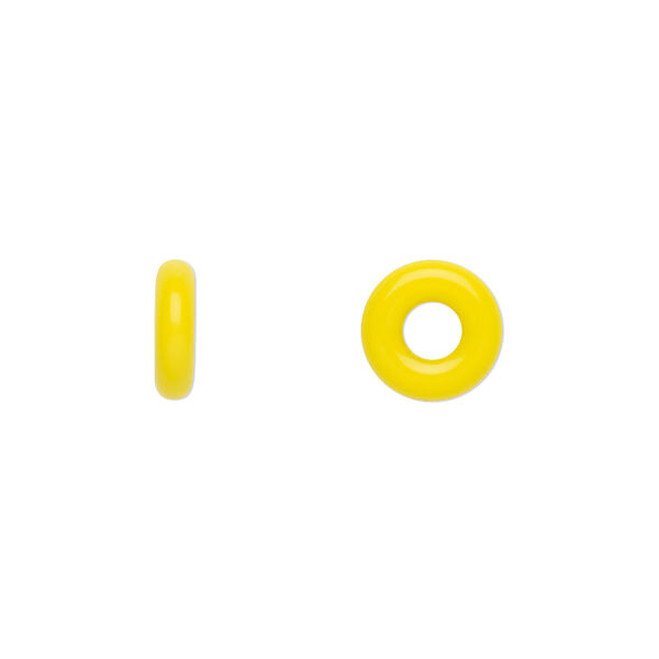 Bead, Czech pressed glass, opaque yellow, 9.5x3mm ring. Sold per pkg of 50. image number 0