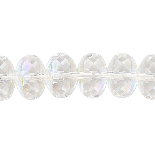 Bead, Czech fire-polished glass, clear AB, 14x9mm faceted rondelle. Sold pkg of 12. image number 0