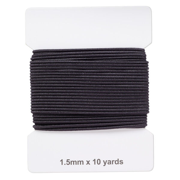 Cord, elastic rubber and nylon, black, 1.5mm diameter. Sold per pkg of 10 yards. image number 0