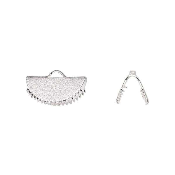 Ribbon crimp end, silver-finished brass, 15x7mm stardust fan. Sold per pkg of 10. image number 0