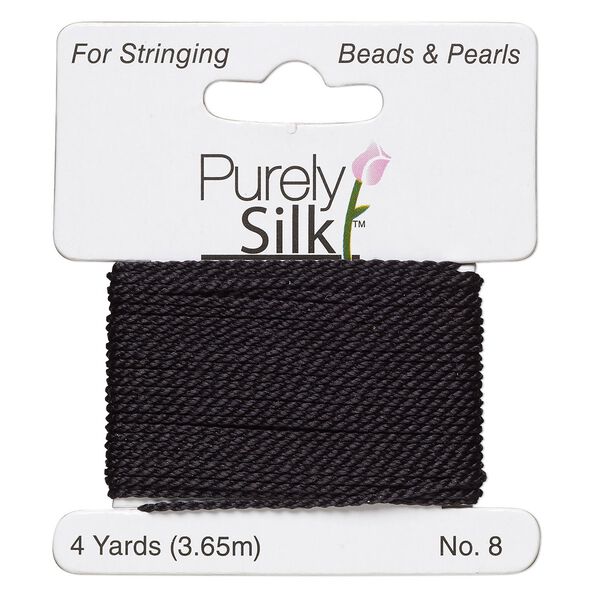 Thread, Purely Silk™, black, heavy, size #8, 33-pound test. Sold per 4-yard card. image number 0