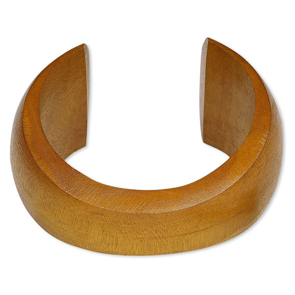 Bracelet, cuff, wood (dyed / waxed), light brown, 20-41mm wide hand-carved tapered concave band, 8 inches. Sold individually. image number 0