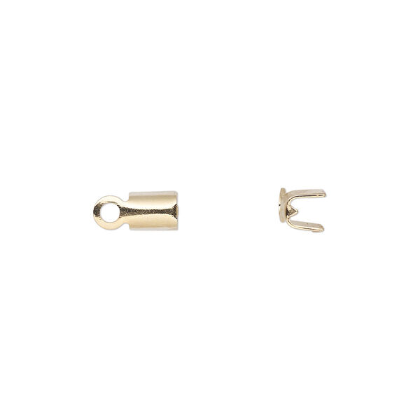 Cord end, fold-over, gold-finished brass, 5x4mm with 3.5mm inside diameter. Sold per pkg of 50. image number 0