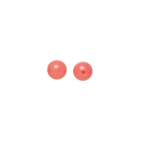 Bead, coral (dyed), dark pink, 5.5-6.5mm half-drilled round, B grade, Mohs hardness 3-1/2 to 4. Sold per pkg of 2. image number 0