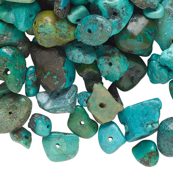 Bead mix, turquoise (dyed / stabilized), small to extra-large chip, Mohs hardness 5 to 6. Sold per 1/4 pound pkg, approximately 220-370 beads. image number 0