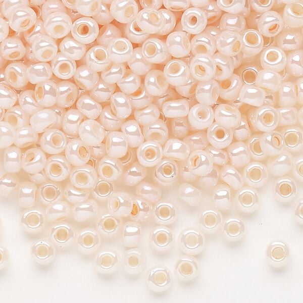Seed bead, Dyna-Mites™, glass, opaque ceylon pastel peach, #6 round. Sold per 40-gram pkg. image number 0