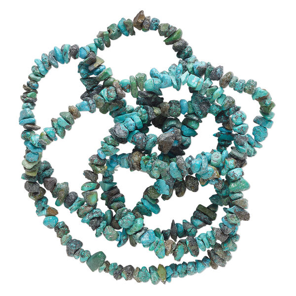 Bead, turquoise (dyed / stabilized), blue-green, small chip, Mohs hardness 5 to 6. Sold per 35-inch strand. image number 0