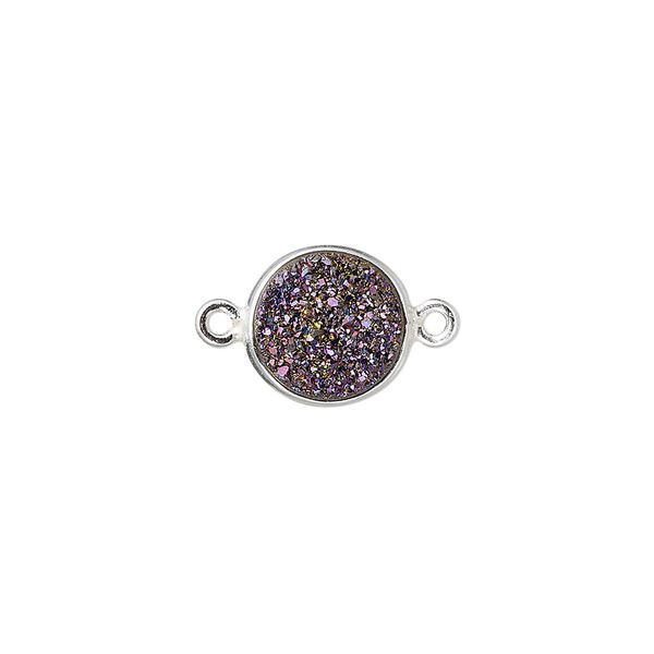 Druzy agate / sterling silver 1pkg1, electrocoated hand-cut flat round link 11mm image number 0