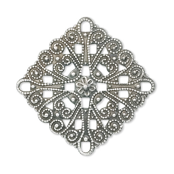 Focal, antique silver-plated brass, 34mm filigree diamond. Sold per pkg of 10. image number 0