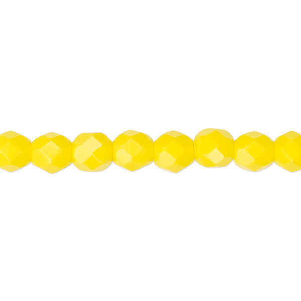 Czech fire-polished glass 1pkg60, faceted round bead opaque yellow 6mm image number 0