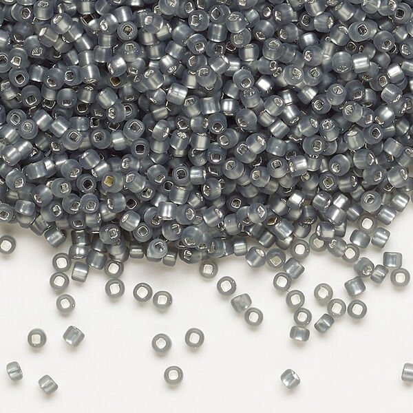 Seed bead, Dyna-Mites™, glass, pkg/40g, #11 round, translucent silver-lined matte gunmetal, (86MA:SR 11/0 SR). image number 0