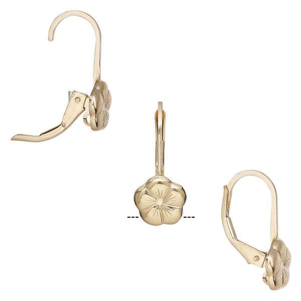Ear wire leverback 1pkg2 14Kt gold-filled, 17mm / 8mm flower / open loop, 1 pair image number 0